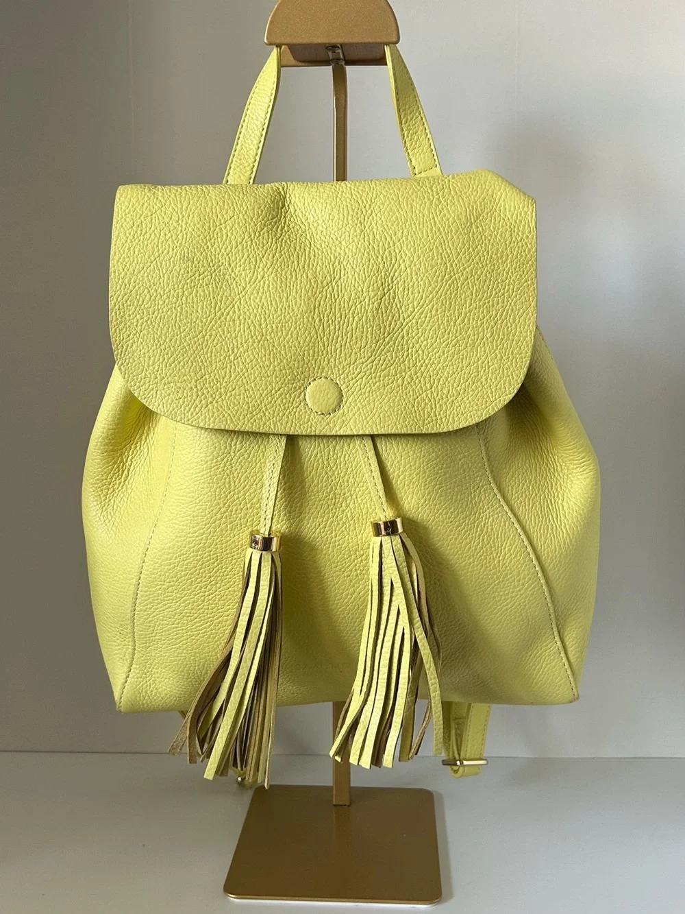 Isaac Mizrahi Lemon Yellow Leather Tassel Backpack
